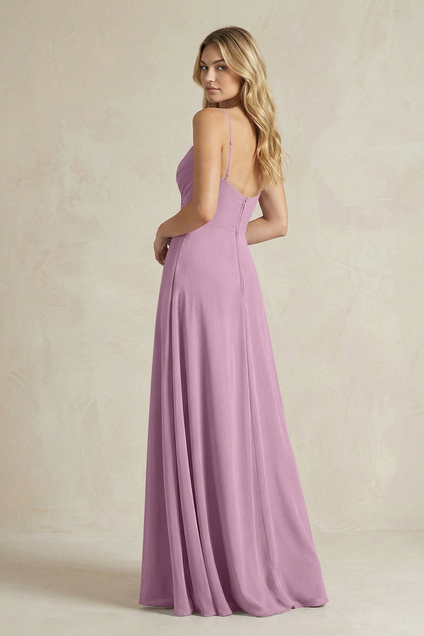 Sheath Cami Strap Ruched Chiffon Bridesmaid Dress in Wisteria - SHE IS ME Bridesmaid Dresses