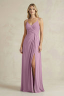 Sheath Cami Strap Ruched Chiffon Bridesmaid Dress in Wisteria - SHE IS ME Bridesmaid Dresses