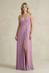 Sheath Cami Strap Ruched Chiffon Bridesmaid Dress in Wisteria - KISS BRIDAL Bridesmaid Dresses