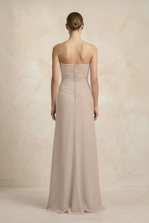 Sheath Chiffon Strapless Pleated Bridesmaid Dress in Almond - KISS BRIDAL Bridesmaid Dresses