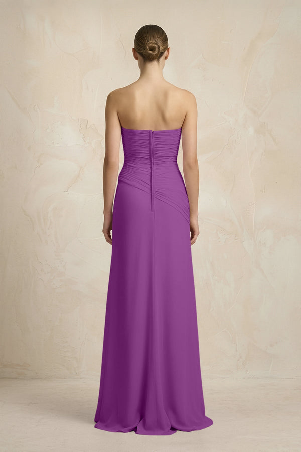 Sheath Chiffon Strapless Pleated Bridesmaid Dress in Amethyst - KISS BRIDAL Bridesmaid Dresses