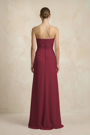 Sheath Chiffon Strapless Pleated Bridesmaid Dress in Berry (2) | KISSBRIDAL