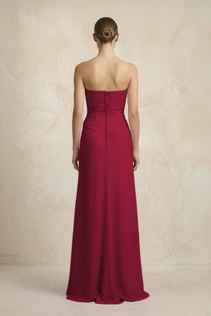 Sheath Chiffon Strapless Pleated Bridesmaid Dress in Berry - KISS BRIDAL Bridesmaid Dresses