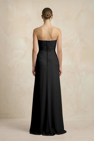 Sheath Chiffon Strapless Pleated Bridesmaid Dress in Black - KISS BRIDAL Bridesmaid Dresses