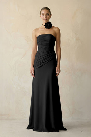 Sheath Chiffon Strapless Pleated Bridesmaid Dress in Black - KISS BRIDAL Bridesmaid Dresses