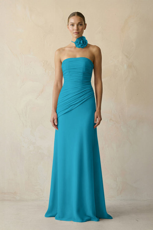 Sheath Chiffon Strapless Pleated Bridesmaid Dress in Blue Jay - KISS BRIDAL Bridesmaid Dresses