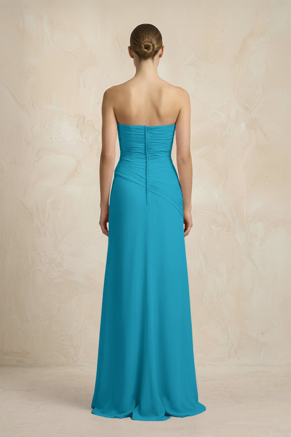 Sheath Chiffon Strapless Pleated Bridesmaid Dress in Blue Jay - KISS BRIDAL Bridesmaid Dresses