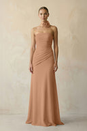 Sheath Chiffon Strapless Pleated Bridesmaid Dress in Bronzer - KISS BRIDAL Bridesmaid Dresses