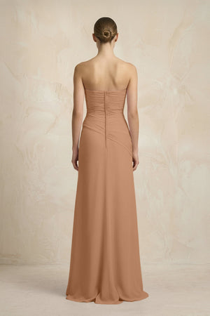 Sheath Chiffon Strapless Pleated Bridesmaid Dress in Bronzer - KISS BRIDAL Bridesmaid Dresses