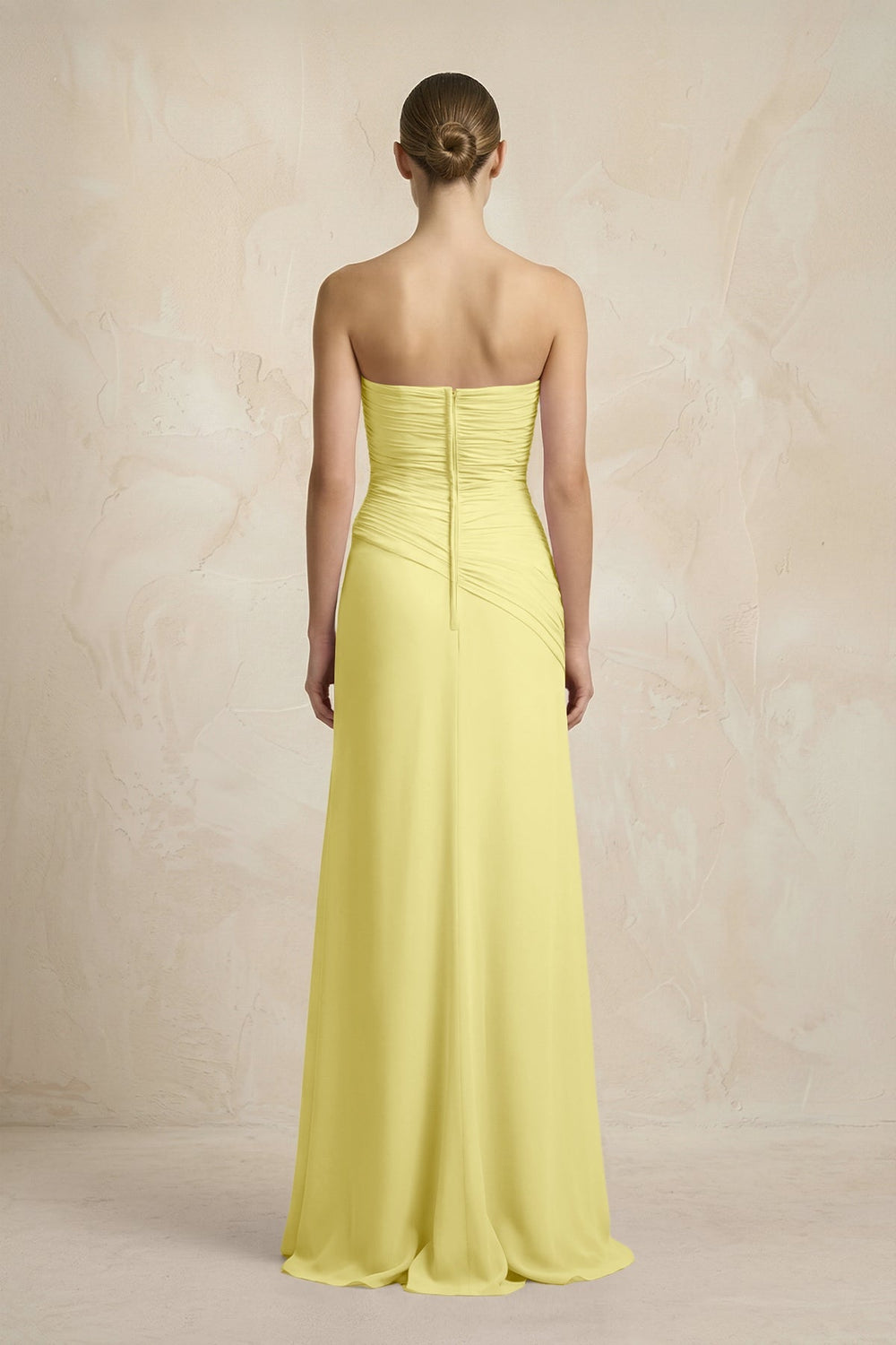 Sheath Chiffon Strapless Pleated Bridesmaid Dress in Buttercup - KISS BRIDAL Bridesmaid Dresses