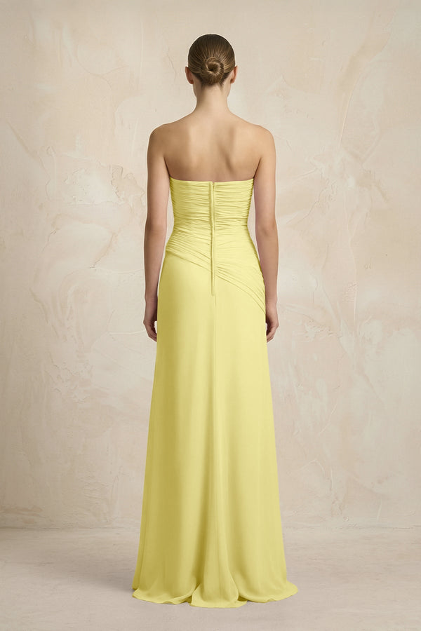 Sheath Chiffon Strapless Pleated Bridesmaid Dress in Buttercup - KISS BRIDAL Bridesmaid Dresses