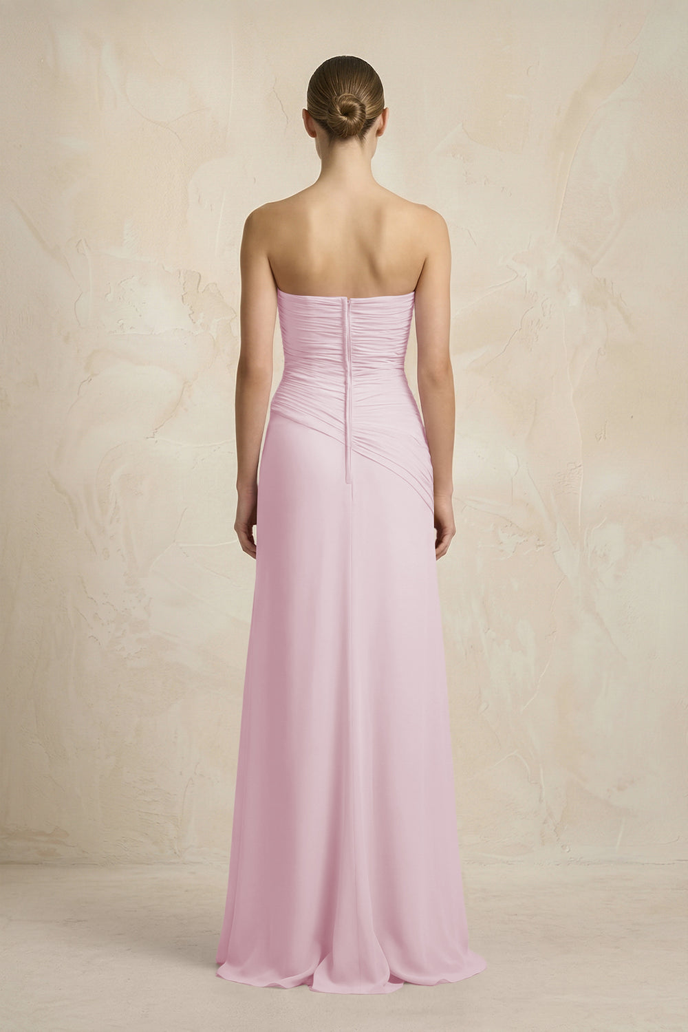 Sheath Chiffon Strapless Pleated Bridesmaid Dress in Candy Pink