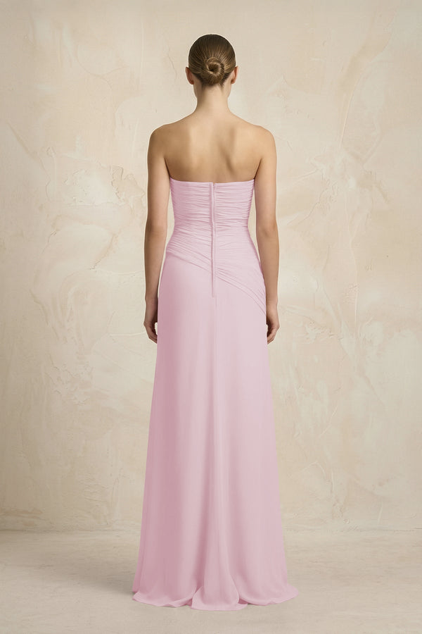 Sheath Chiffon Strapless Pleated Bridesmaid Dress in Candy Pink - KISS BRIDAL Bridesmaid Dresses