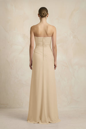 Sheath Chiffon Strapless Pleated Bridesmaid Dress in Champagne (2) | KISSBRIDAL