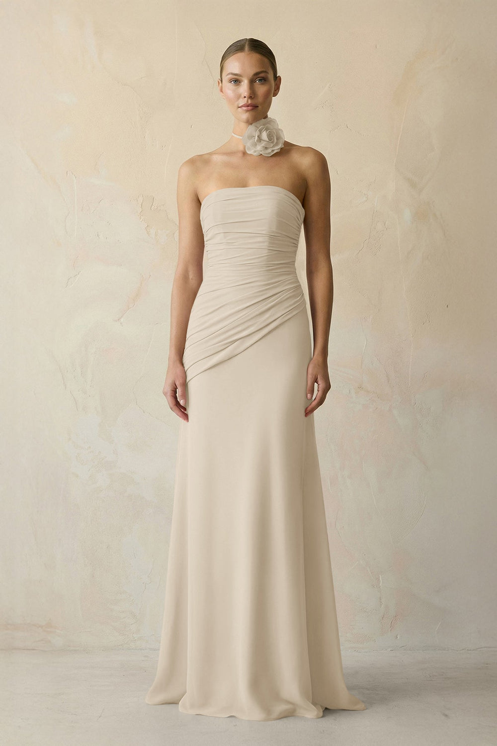 Sheath Chiffon Strapless Pleated Bridesmaid Dress in Champagne - KISS BRIDAL Bridesmaid Dresses