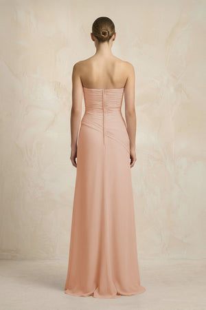 Sheath Chiffon Strapless Pleated Bridesmaid Dress in Champagne Rose - KISS BRIDAL Bridesmaid Dresses