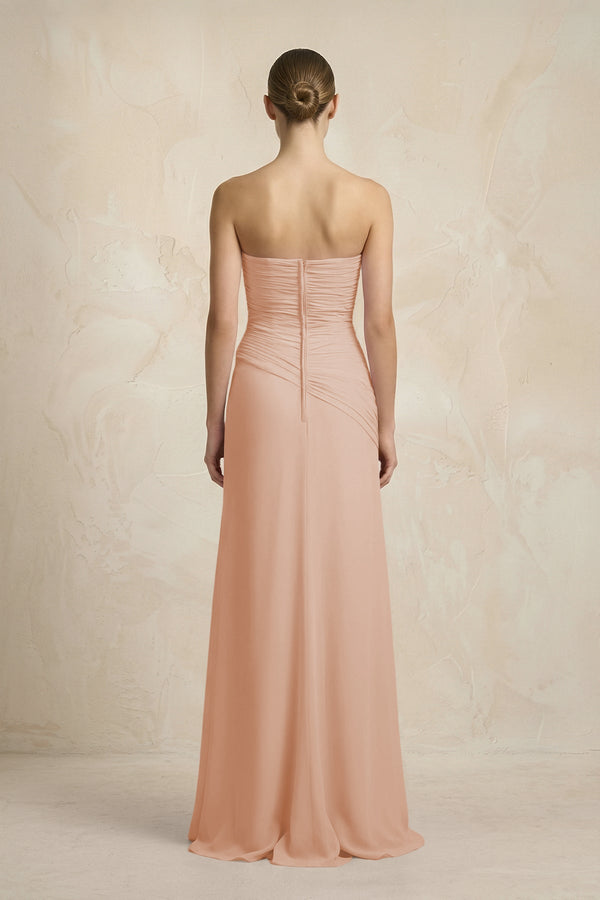 Sheath Chiffon Strapless Pleated Bridesmaid Dress in Champagne Rose - KISS BRIDAL Bridesmaid Dresses
