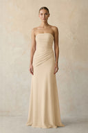 Sheath Chiffon Strapless Pleated Bridesmaid Dress in Champagne | KISSBRIDAL
