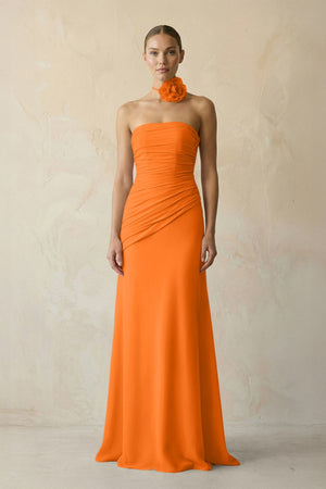 Sheath Chiffon Strapless Pleated Bridesmaid Dress in Cinnamon - KISS BRIDAL Bridesmaid Dresses