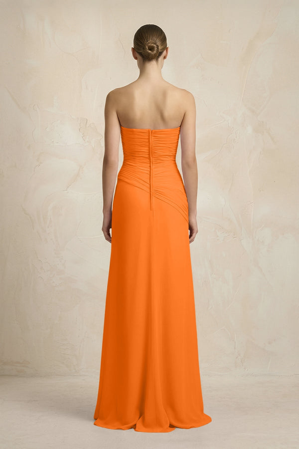 Sheath Chiffon Strapless Pleated Bridesmaid Dress in Cinnamon - KISS BRIDAL Bridesmaid Dresses