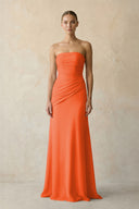 Sheath Chiffon Strapless Pleated Bridesmaid Dress in Cinnamon | KISSBRIDAL