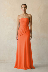 Sheath Chiffon Strapless Pleated Bridesmaid Dress in Cinnamon | KISSBRIDAL