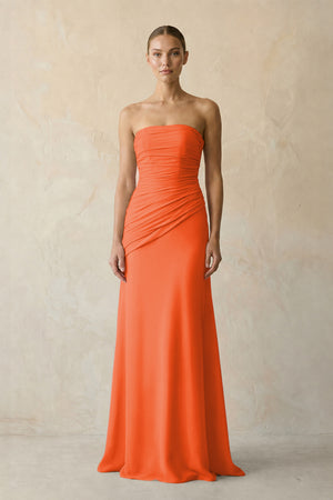 Sheath Chiffon Strapless Pleated Bridesmaid Dress in Cinnamon | KISSBRIDAL