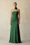 Sheath Chiffon Strapless Pleated Bridesmaid Dress in Dark Green - KISS BRIDAL Bridesmaid Dresses