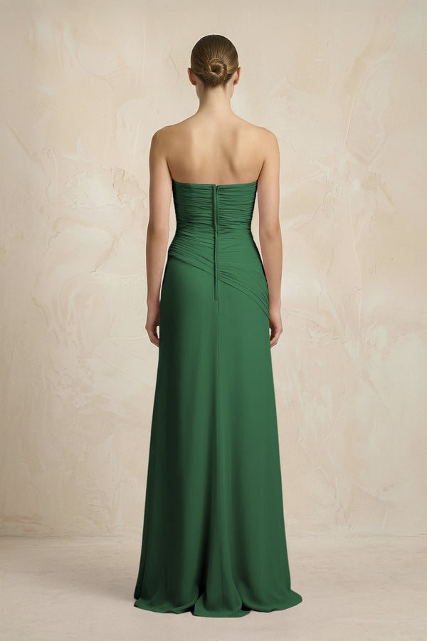 Sheath Chiffon Strapless Pleated Bridesmaid Dress in Dark Green - KISS BRIDAL Bridesmaid Dresses