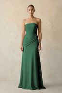 Sheath Chiffon Strapless Pleated Bridesmaid Dress in Dark Green | KISSBRIDAL