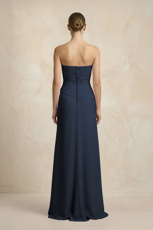 Sheath Chiffon Strapless Pleated Bridesmaid Dress in Dark Navy - KISS BRIDAL Bridesmaid Dresses