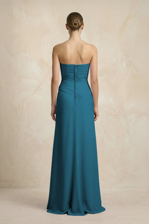 Sheath Chiffon Strapless Pleated Bridesmaid Dress in Dark Teal - KISS BRIDAL Bridesmaid Dresses