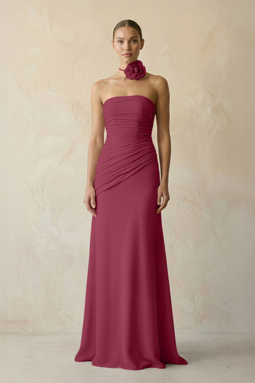 Sheath Chiffon Strapless Pleated Bridesmaid Dress in Desert Rose - KISS BRIDAL Bridesmaid Dresses