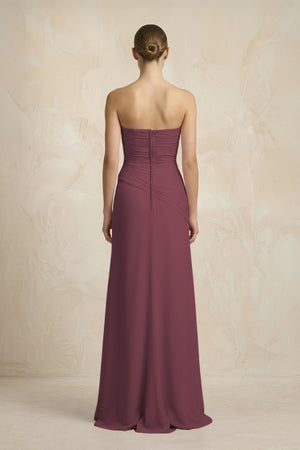 Sheath Chiffon Strapless Pleated Bridesmaid Dress in Desert Rose (2) | KISSBRIDAL