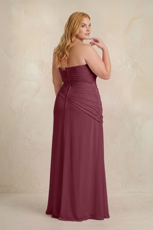 Sheath Chiffon Strapless Pleated Bridesmaid Dress in Desert Rose (2) [sizeplus] | KISSBRIDAL