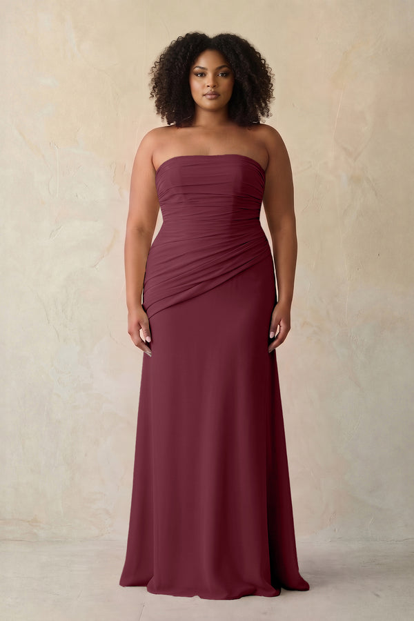 Sheath Chiffon Strapless Pleated Bridesmaid Dress in Desert Rose (3) [sizeplus] | KISSBRIDAL