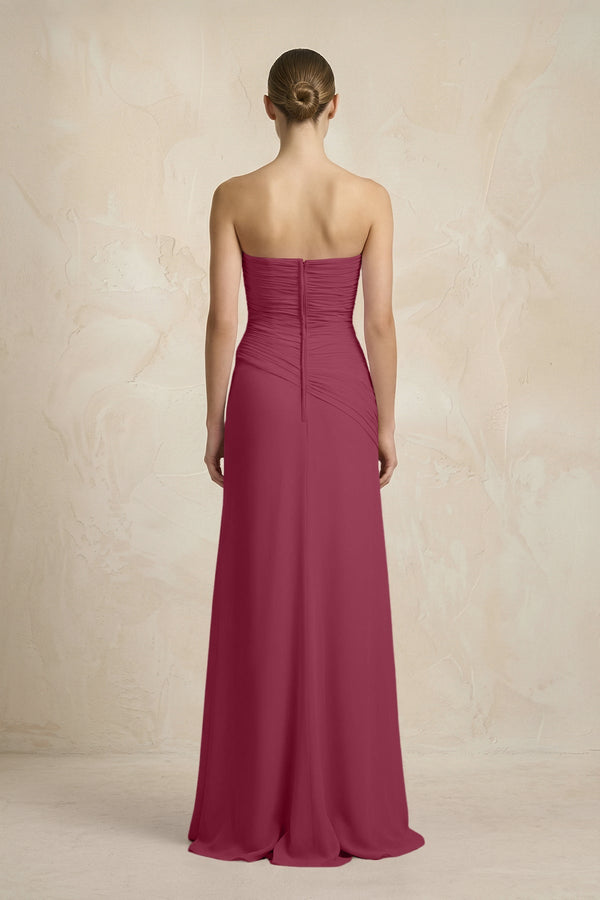Sheath Chiffon Strapless Pleated Bridesmaid Dress in Desert Rose - KISS BRIDAL Bridesmaid Dresses