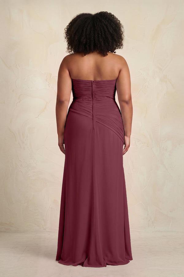 Sheath Chiffon Strapless Pleated Bridesmaid Dress in Desert Rose (4) [sizeplus] | KISSBRIDAL