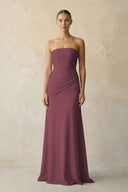 Sheath Chiffon Strapless Pleated Bridesmaid Dress in Desert Rose | KISSBRIDAL