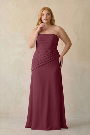 Sheath Chiffon Strapless Pleated Bridesmaid Dress in Desert Rose [sizeplus] | KISSBRIDAL