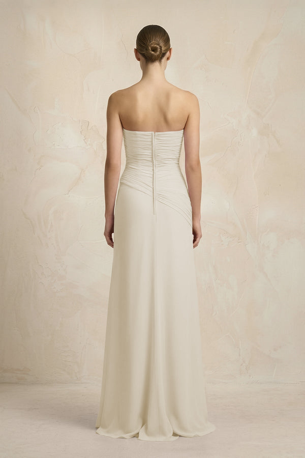 Sheath Chiffon Strapless Pleated Bridesmaid Dress in Dove Gray - KISS BRIDAL Bridesmaid Dresses