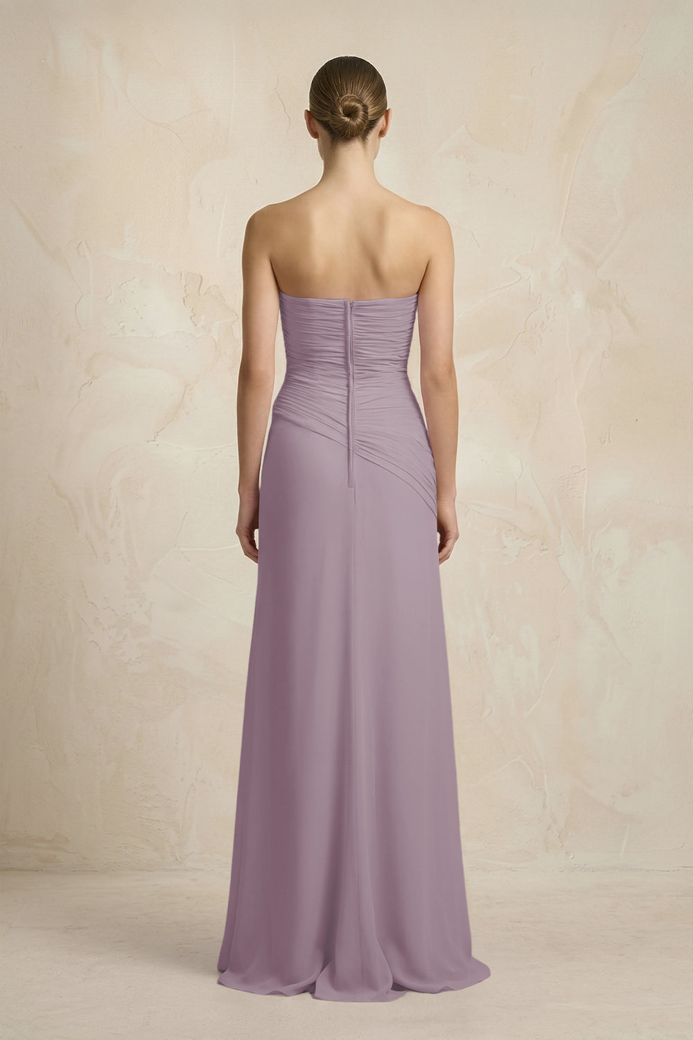 Sheath Chiffon Strapless Pleated Bridesmaid Dress in Dusk