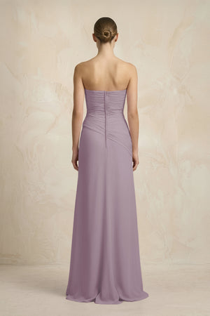 Sheath Chiffon Strapless Pleated Bridesmaid Dress in Dusk (2) | KISSBRIDAL