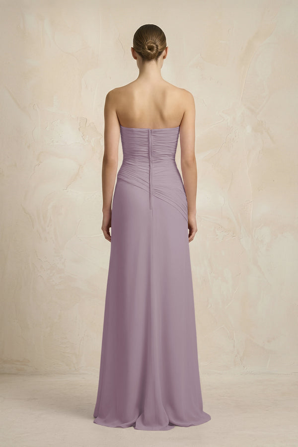 Sheath Chiffon Strapless Pleated Bridesmaid Dress in Dusk (2) | KISSBRIDAL