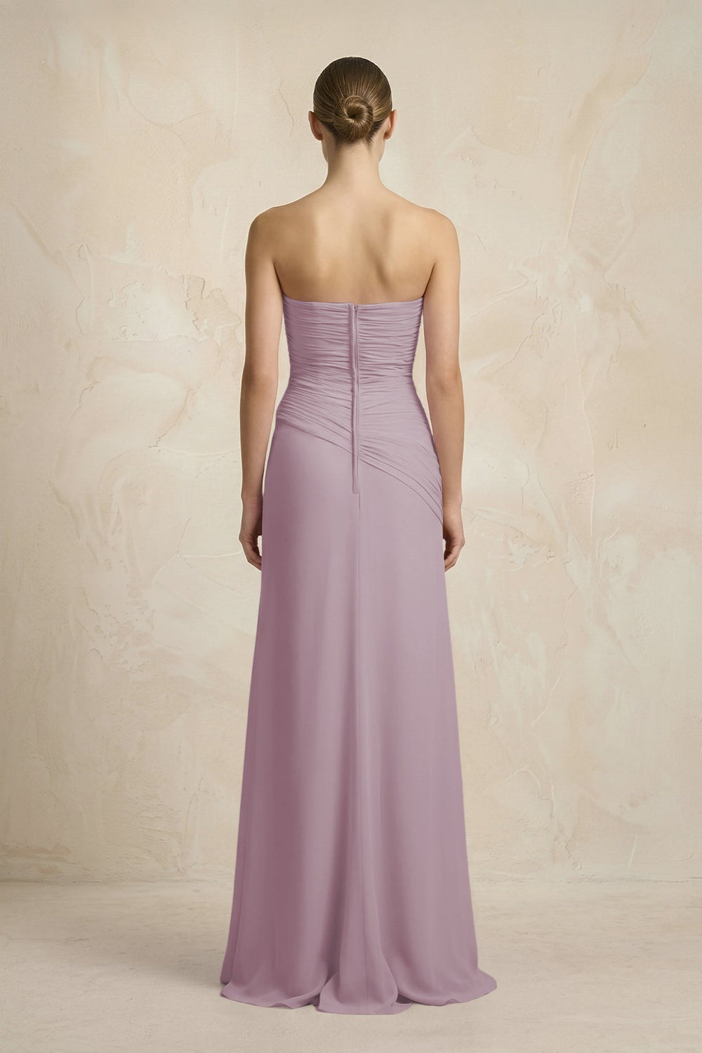 Sheath Chiffon Strapless Pleated Bridesmaid Dress in Dusk - KISS BRIDAL Bridesmaid Dresses