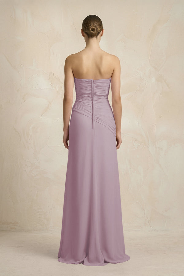 Sheath Chiffon Strapless Pleated Bridesmaid Dress in Dusk - KISS BRIDAL Bridesmaid Dresses