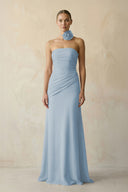 Sheath Chiffon Strapless Pleated Bridesmaid Dress in Dusty Blue - KISS BRIDAL Bridesmaid Dresses