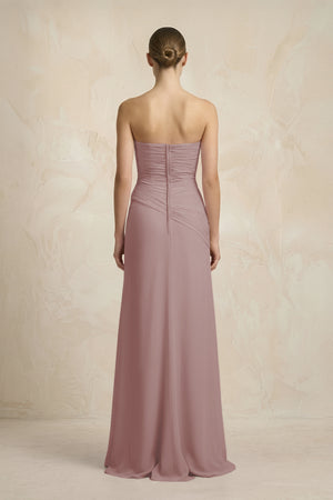Sheath Chiffon Strapless Pleated Bridesmaid Dress in Dusty Rose (2) | KISSBRIDAL