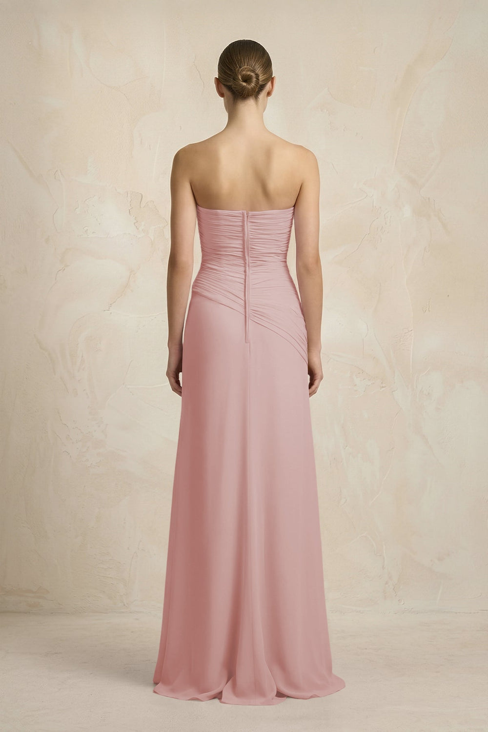 Sheath Chiffon Strapless Pleated Bridesmaid Dress in Dusty Rose - KISS BRIDAL Bridesmaid Dresses