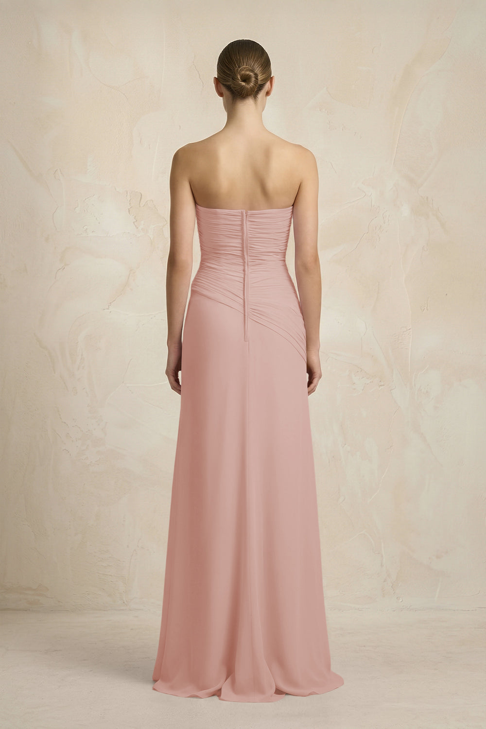 Sheath Chiffon Strapless Pleated Bridesmaid Dress in English Rose